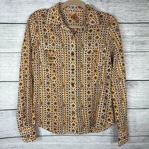 Tory Burch Long Sleeved Button Down Bridgette Basket Weave Cotton Shirt Size 6